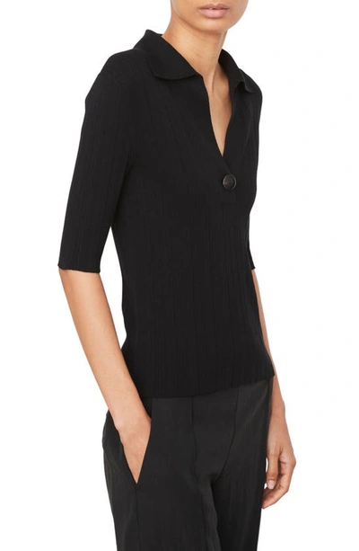 Vince Cotton Polo Sweater In Black