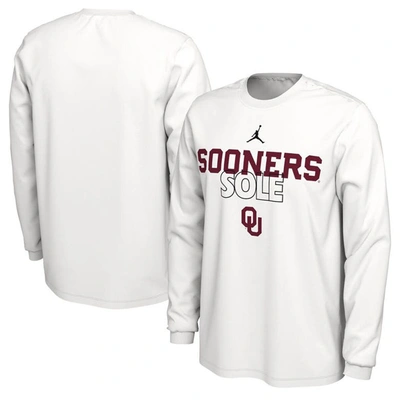 Jordan Brand White Oklahoma Sooners 2023 On Court Bench Long Sleeve T-shirt