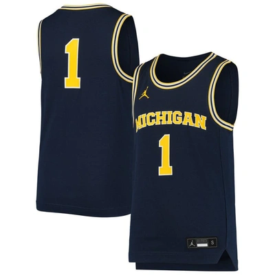 Jordan Brand Kids' Youth  #1 Navy Michigan Wolverines Team Replica Basketball Jersey
