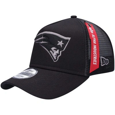 New Era X Alpha Industries Black New England Patriots A-frame 9forty Trucker Snapback Hat