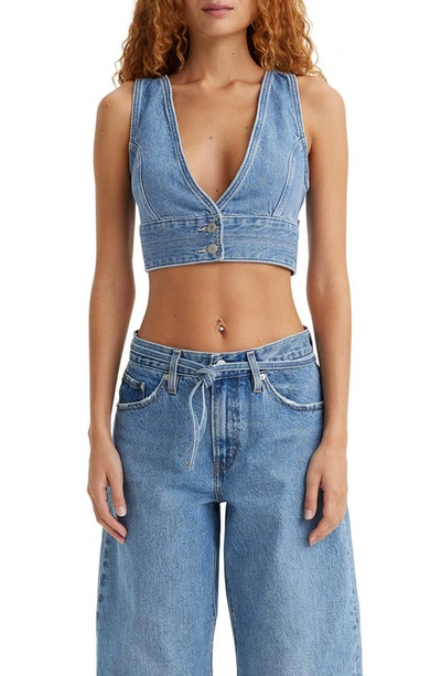 Levi's Raine Denim Crop Top In Indigo Stonewash