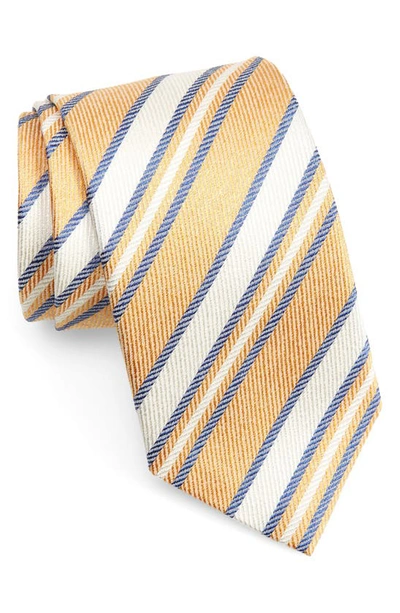 David Donahue Jacquard Stripe Silk Tie In Gold/ Blue