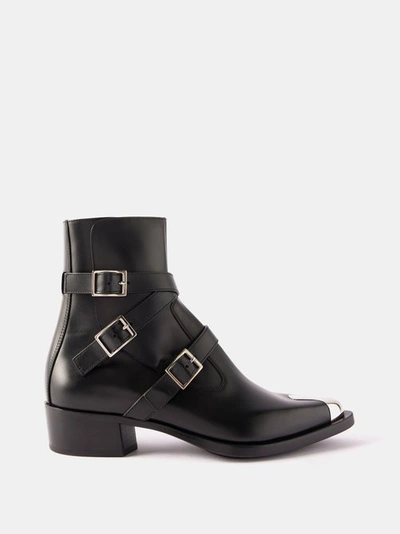 Alexander Mcqueen Punk Buckled Leather Boots In Black