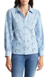Liv Los Angeles Embroidered Cotton Eyelet Button-up Shirt In Powder Blue
