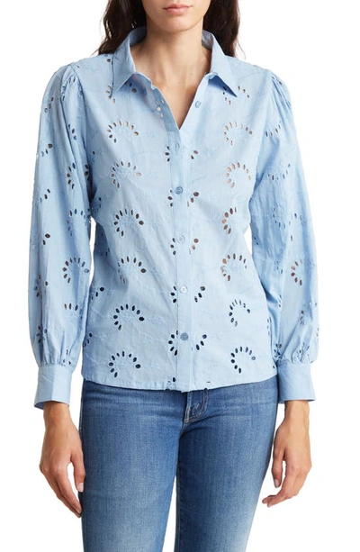 Liv Los Angeles Embroidered Cotton Eyelet Button-up Shirt In Powder Blue