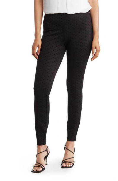 Nanette Lepore Flocked Polka Dot Ponte Leggings In Very Black