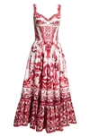 Dolce & Gabbana Bustier Long Dress In Majolica Print Poplin In Tris_maioliche_fuxia