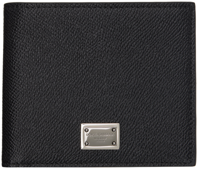 Dolce & Gabbana Calfskin Bifold Wallet With Logo Tag In Black