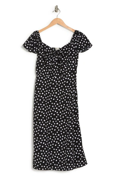 Tash And Sophie Polka Dot Sweetheart Neck Dress In Black/ White