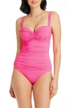 Bleu By Rod Beattie Kore Shirred Underwire One-piece Swimsuit In Pink Bling