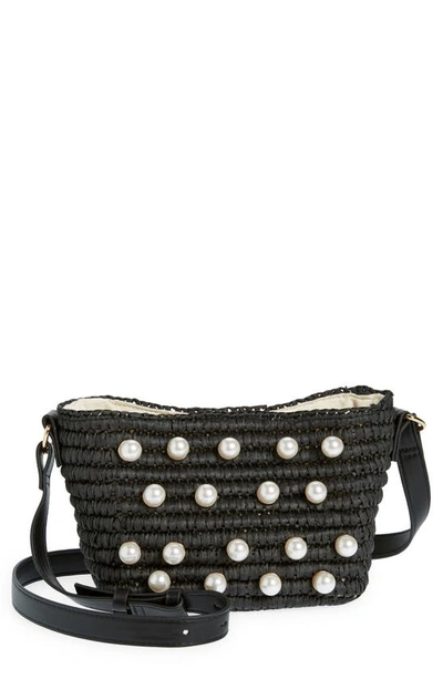 Btb Los Angeles Opal Imitation Pearl Crossbody Bag In Black