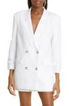 Ramy Brook Gianni Double Breasted Blazer In White Slub Linen