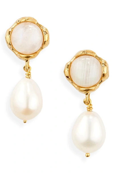 Alighieri The Moonlight Capture Moonstone & Pearl Drop Earrings In 24 Gold