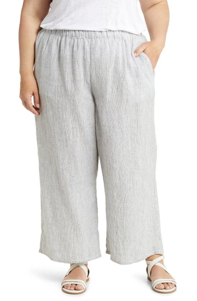 Eileen Fisher Organic Linen Crop Wide Leg Pants In Whiteblack