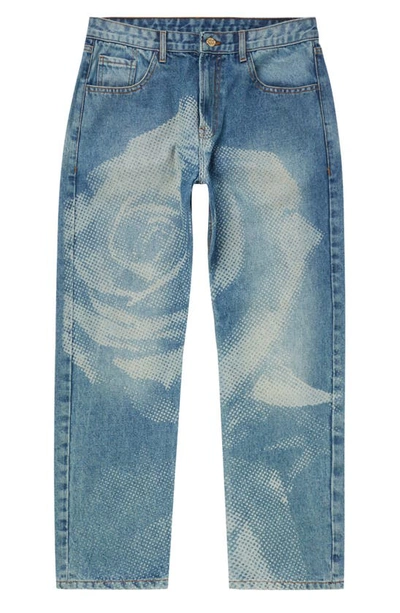 Market Rose Parade Floral Straight Leg Jeans In Laser Etched Denim