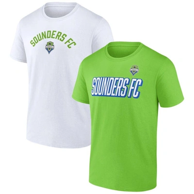 Fanatics Branded Green/white Seattle Sounders Fc Two-pack Player T-shirt Set