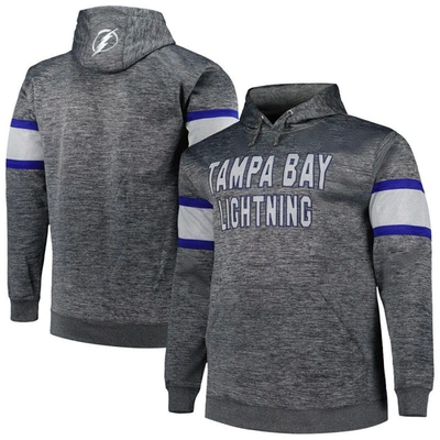Profile Men's Heather Charcoal Tampa Bay Lightning Big And Tall Stripe Pullover Hoodie