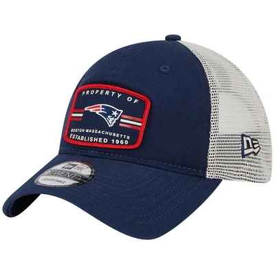 New Era Navy New England Patriots Property Trucker 9twenty Snapback Hat In Navy,natural