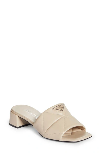 Prada Quilted Leather Slide Sandals In Deserto