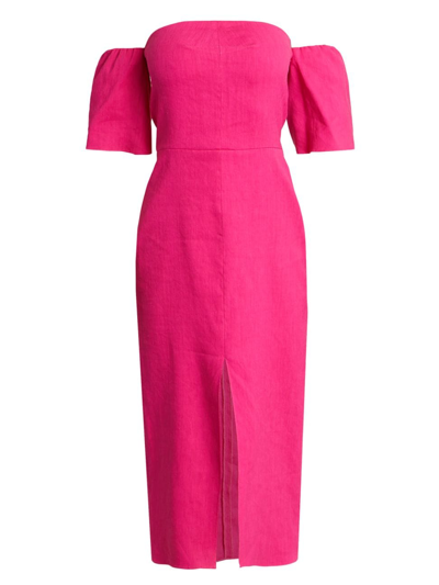 Isabel Marant Stony Off-shoulder Hemp Midi Dress In Fuchsia