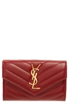 Saint Laurent Small Cassandre Matelassé Envelope Wallet In Red