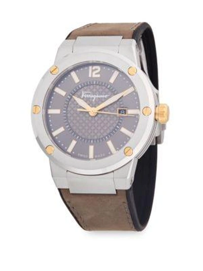 Ferragamo Stainless Steel Analog Leather-strap Watch In Grey