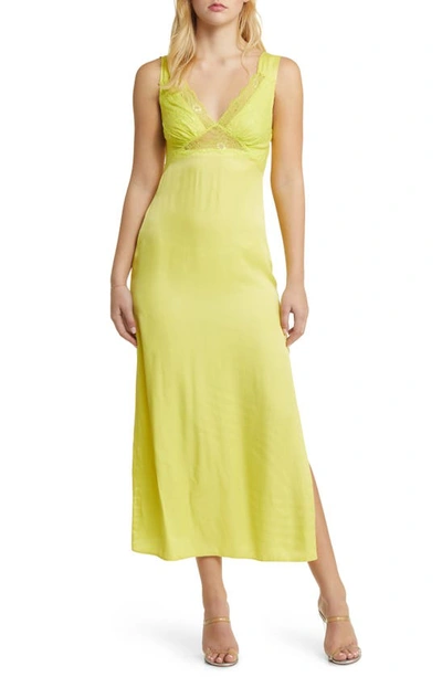 Topshop Cami Satin And Lace Midi Dress In Lime-green