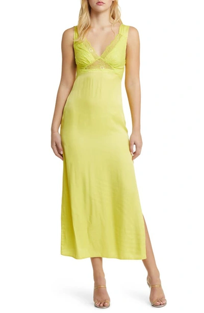 Topshop Cami Satin And Lace Midi Dress In Lime green ModeSens