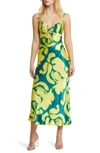 Topshop Cami Midi Slip Dress In Green And Yellow Print