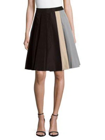 Prada Pleated Silk Colorblock Skirt In Black Multi
