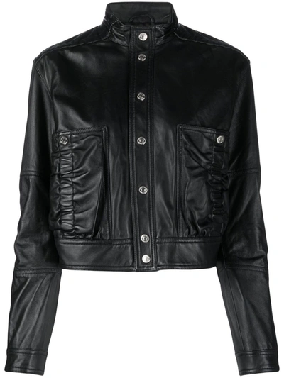 Dsquared2 Cropped Leather Jacket In Black