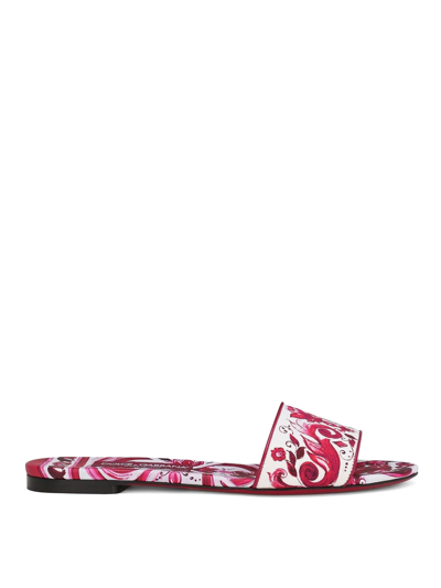 Dolce & Gabbana Majolica-print Flat Slides In Pink