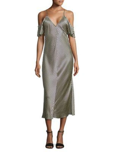 Alexander Wang T Cold-shoulder Striped Silk Midi Dress In Grey