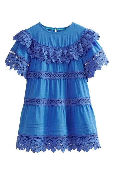 Mini Boden Kids' Lace Tiered Dress In Cabana Blue