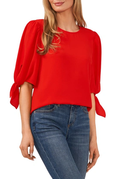Cece Tie Sleeve High-low Blouse In Fireball Red