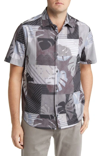 Tommy Bahama Bahama Coast Patchwork Palms Islandzone® Short Sleeve Button-up Shirt In Black