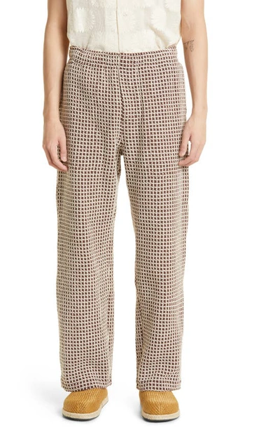 Bode Duo Waffle Knit Linen Trousers In Brown Cream