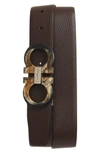 Ferragamo Double Gancio Reversible Leather Belt In Taupe/ Nero