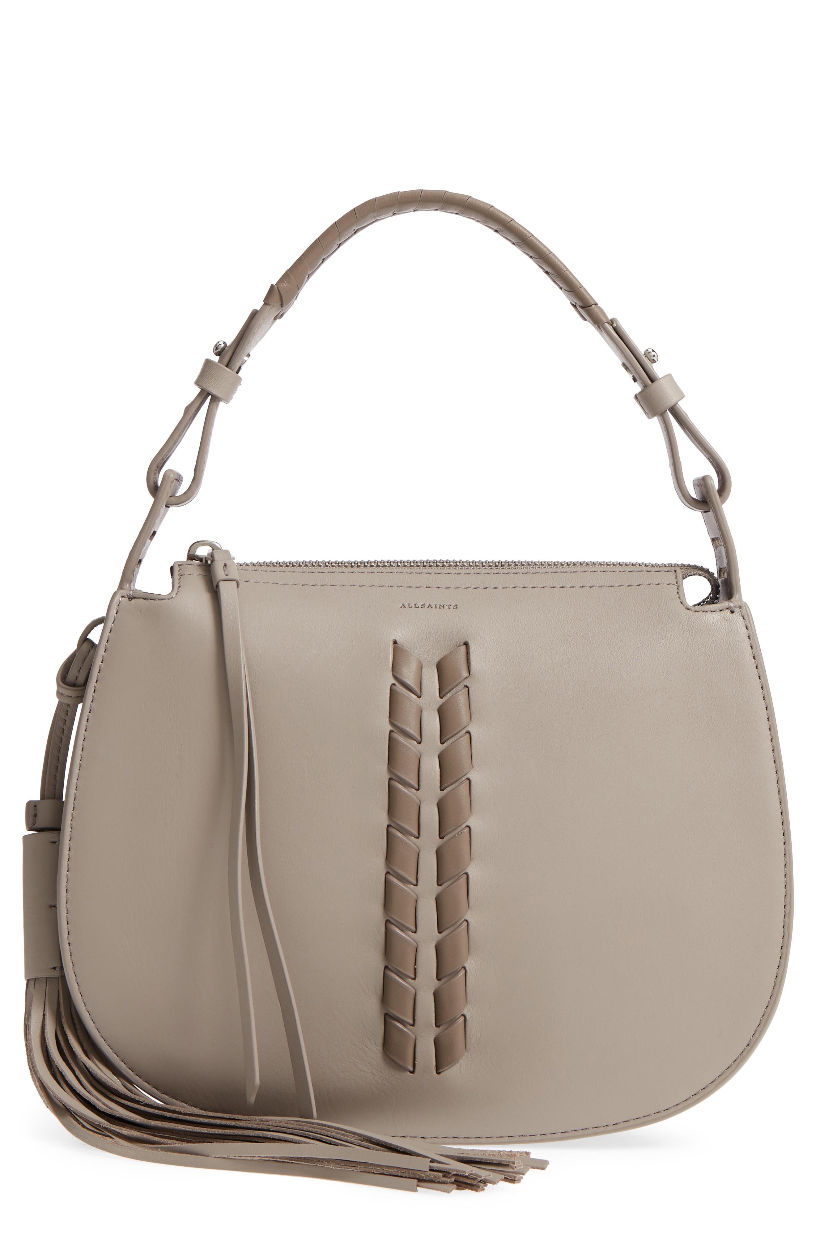 Allsaints Kepi Leather Crossbody Bag Grey In Taupe Grey ModeSens