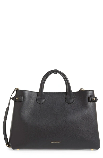 Burberry 'large Banner' House Check Leather Tote - Black