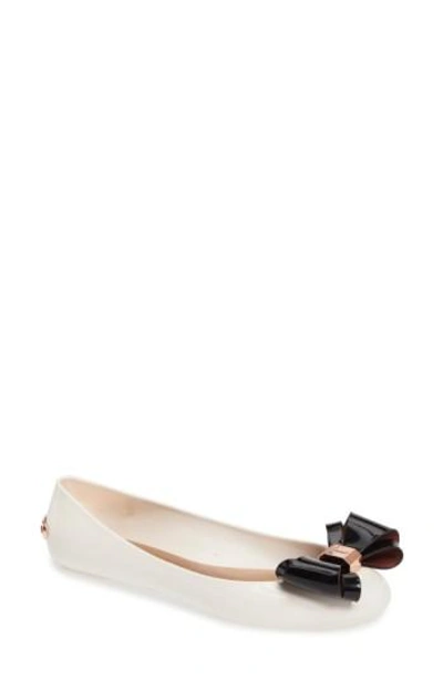 Ted Baker Julivia Bow Flat In Cream/ Black