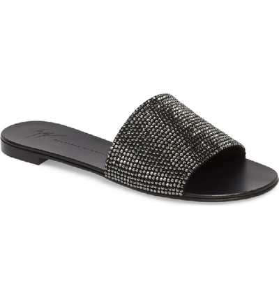 Giuseppe Zanotti Crystal Embellished Slide Sandal In Black