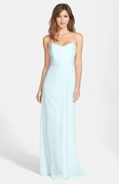 Amsale Strapless Crinkle Chiffon Gown In Ice
