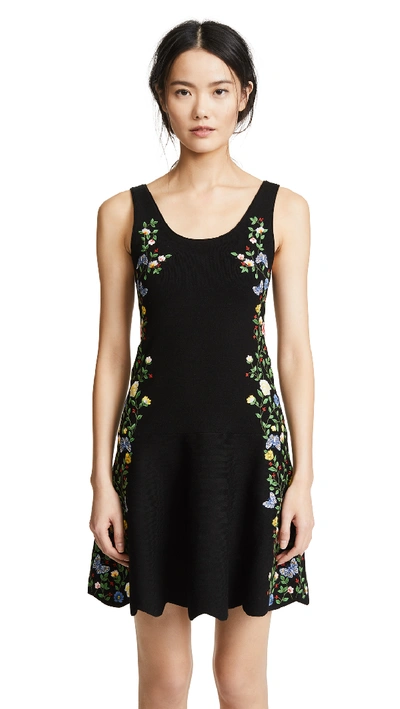 Alice And Olivia Floral Embroidered Dress In Black/multi