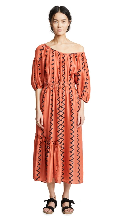 Apiece Apart Camelia One-shoulder Silk Dress In Papaya Berber