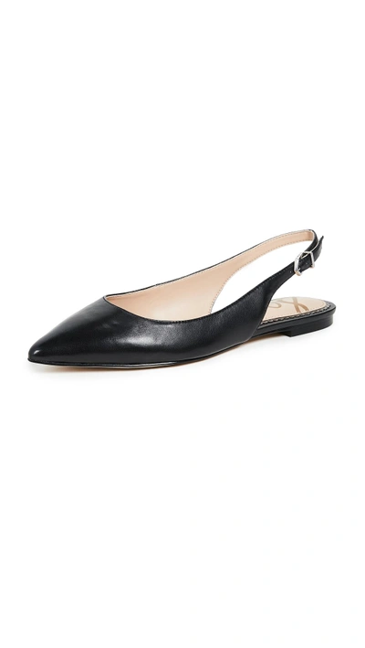 Sam Edelman Raya Point-toe Napa Slingback Flat In Black Leather