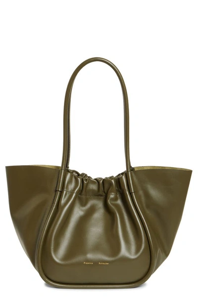 Proenza Schouler Large Ruched Tote In Olive/silver