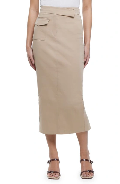 River Island Utility Midi Pencil Skirt In Beige