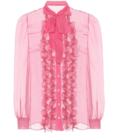 Dolce & Gabbana Silk Pussybow Blouse In Pink