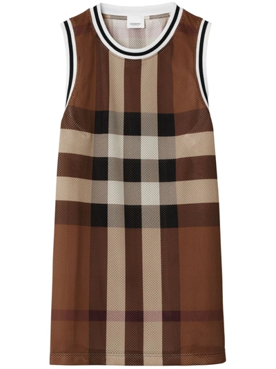 Burberry Check-pattern Mesh Tank Top In Brown